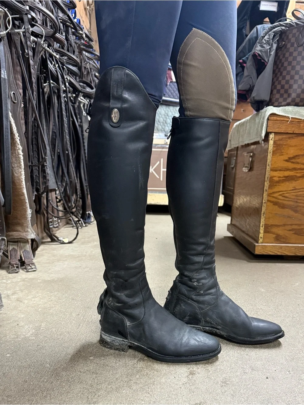 Tall Black Leather Riding Boots